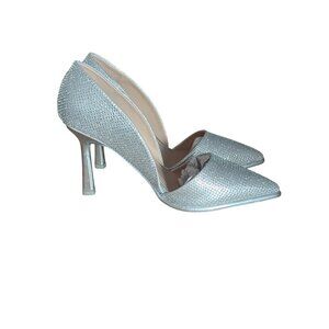 Mia Womens Silver Rhinestone-Embellished Pointed Toe High Heels Size 8.5